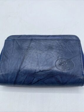 Julia Buxton Organizer Wallet Genuine Leather Blue 6” x 4” Double Zip Around